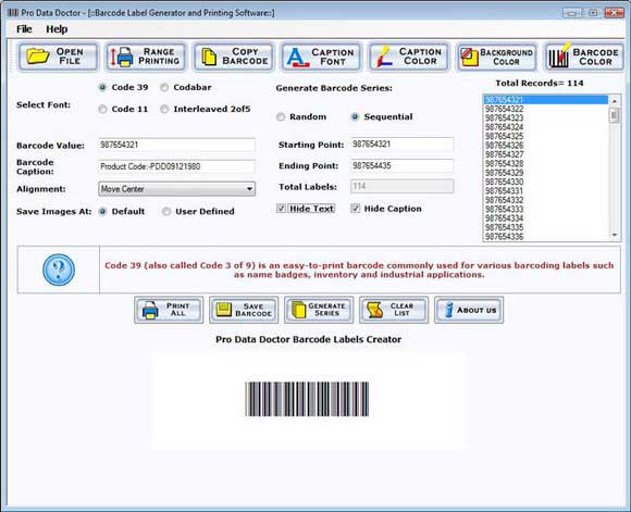 Screenshot of Barcode Labeling Software