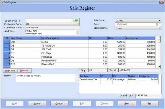 Screenshot of Simple Bookkeeping Software