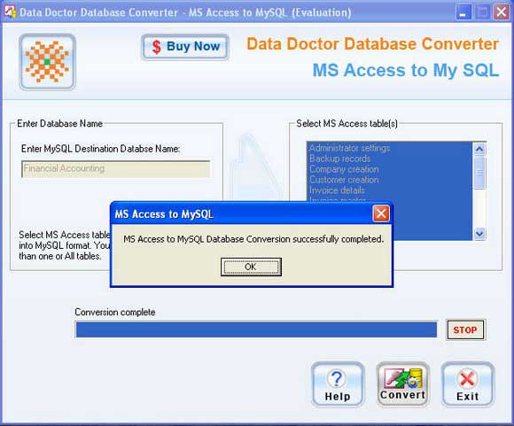 DB Converter tool converts MS Access created database record into MySQL database