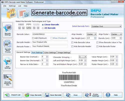 Screenshot of Bar Code Software