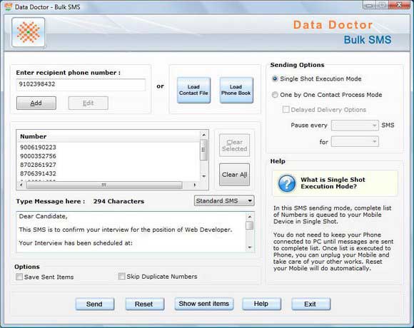 Send Bulk Text Messages screen shot