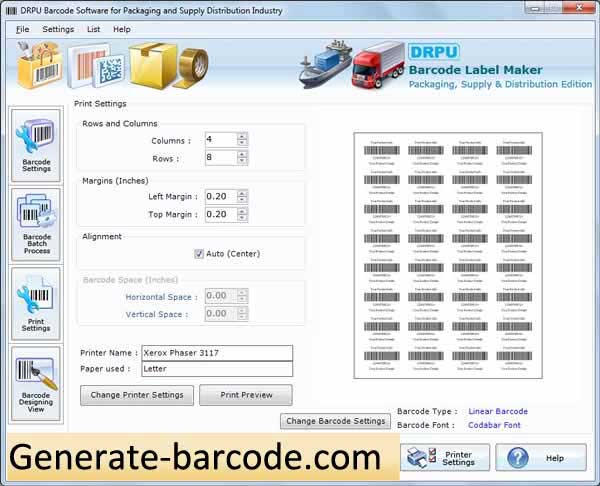 Screenshot of Packaging Barcode
