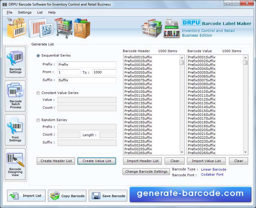 Screenshot of Barcode Generator Utility