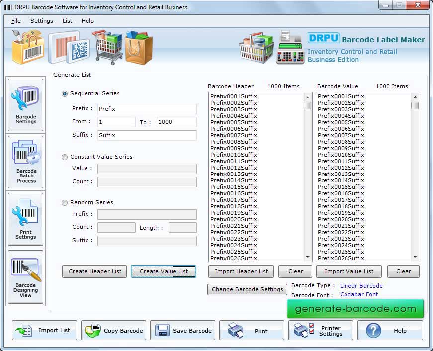 Screenshot of Inventory Barcode Creator Software