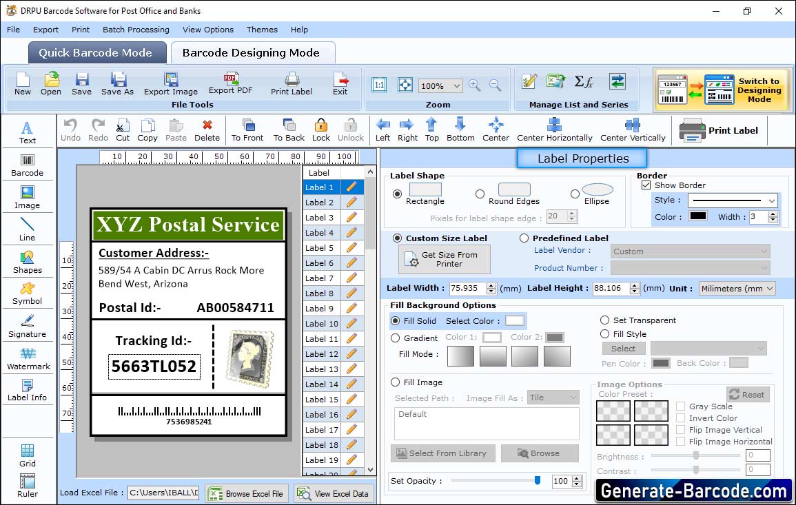 Post Office Software zur Barcodeerstellung