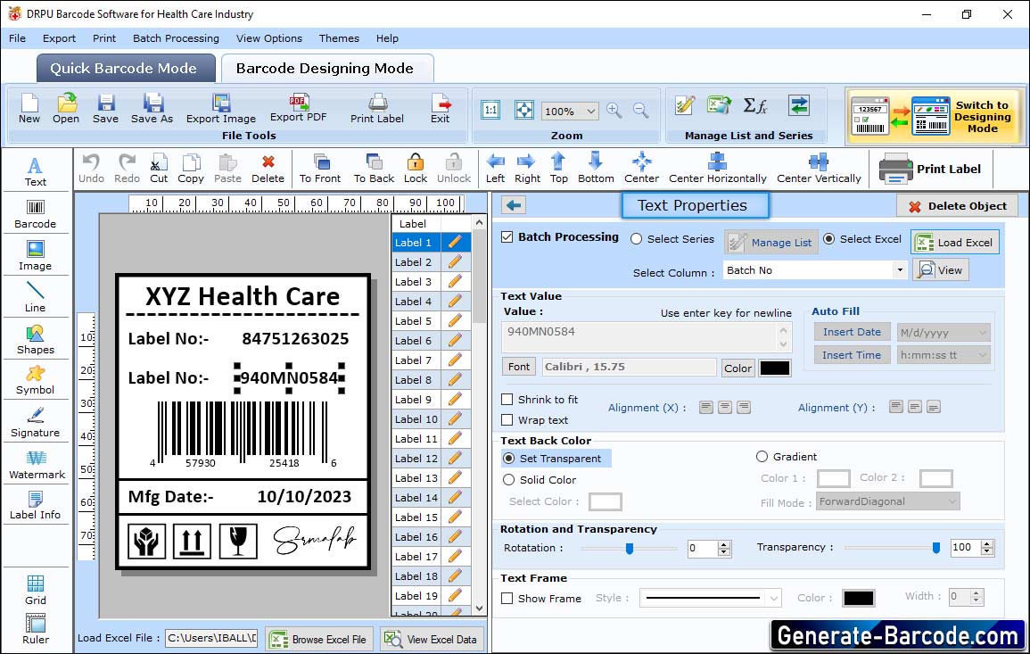 Healthcare-Industrie Barcode-Software
