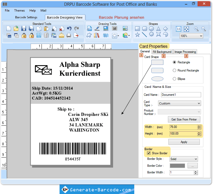 Post Office Software zur Barcodeerstellung
