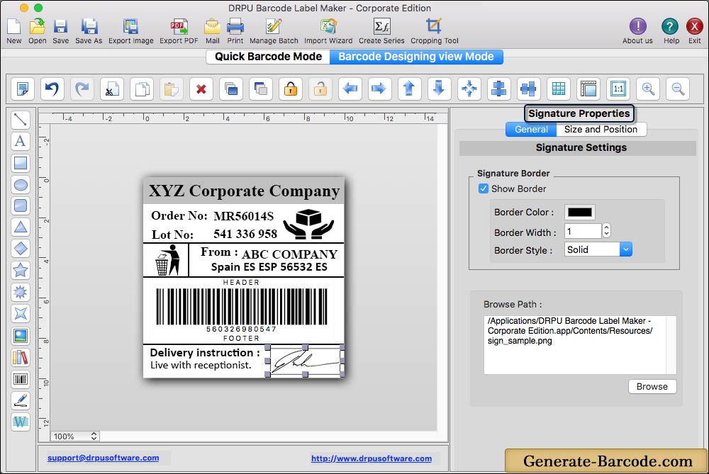 Barcode mac corporate signature Properties