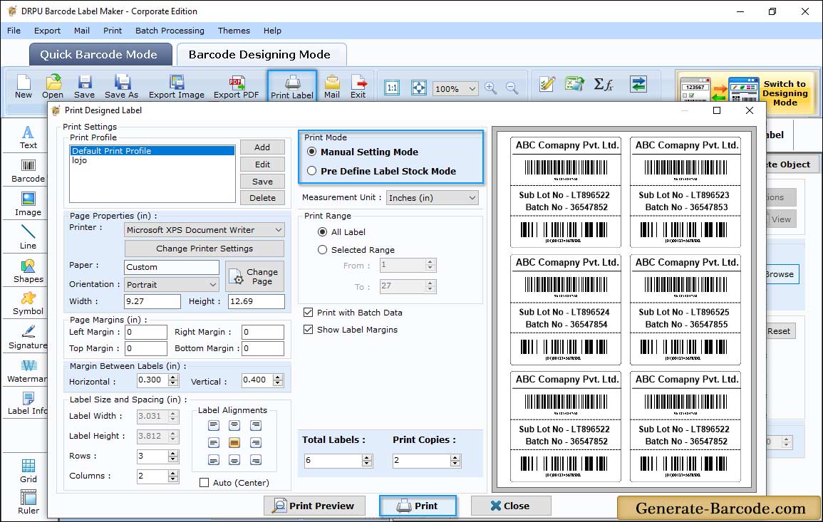 Print Barcodes with Manual Printing