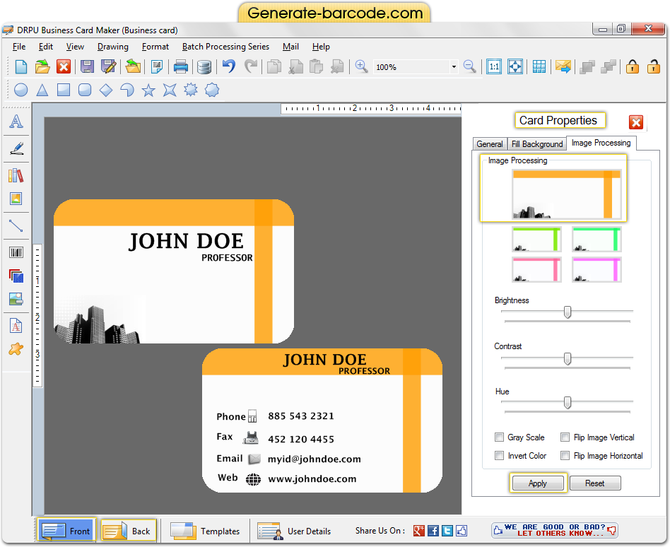 Business card maker software printable customized attractive personal cards design tool