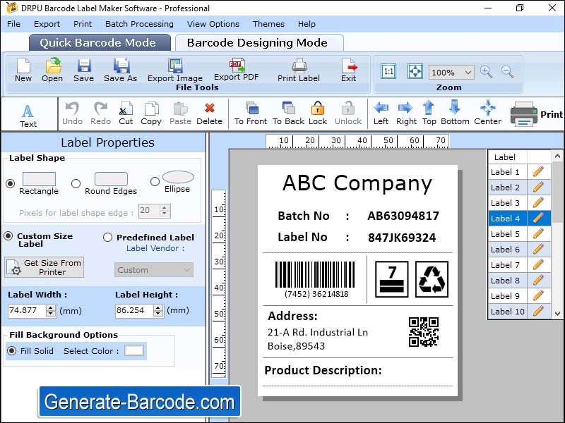 Screenshot of Generate Barcode Label Software 11.3.2.8