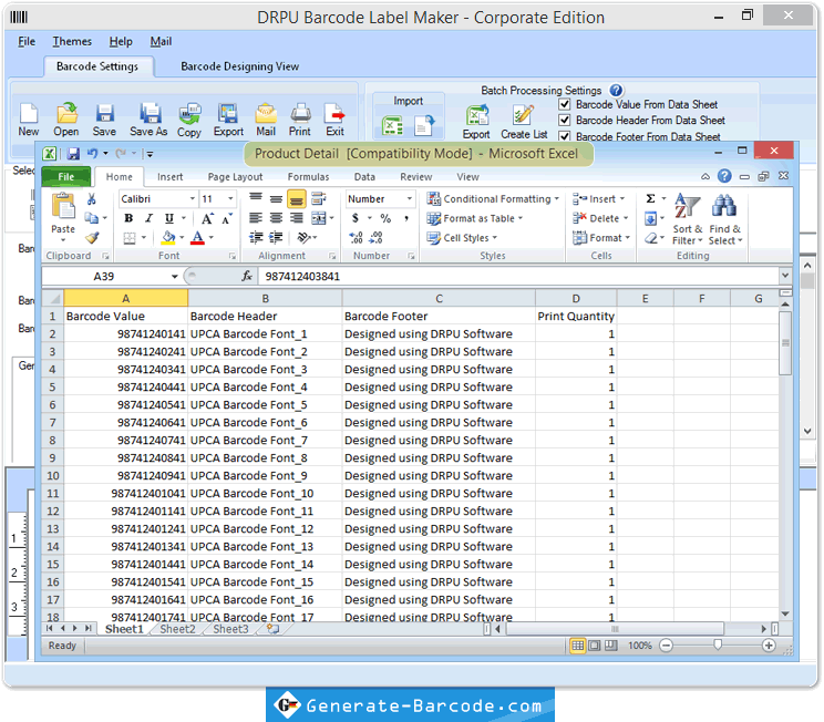 Exportierte Barcode-Liste