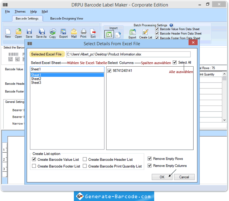 Wählen Sie Details aus Excel-Datei