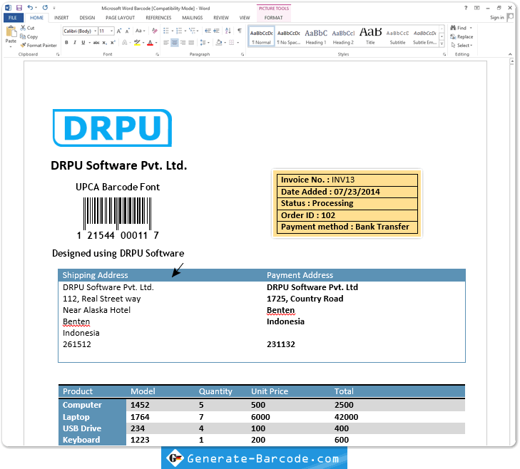 Fügen Sie Barcode auf MS-Word