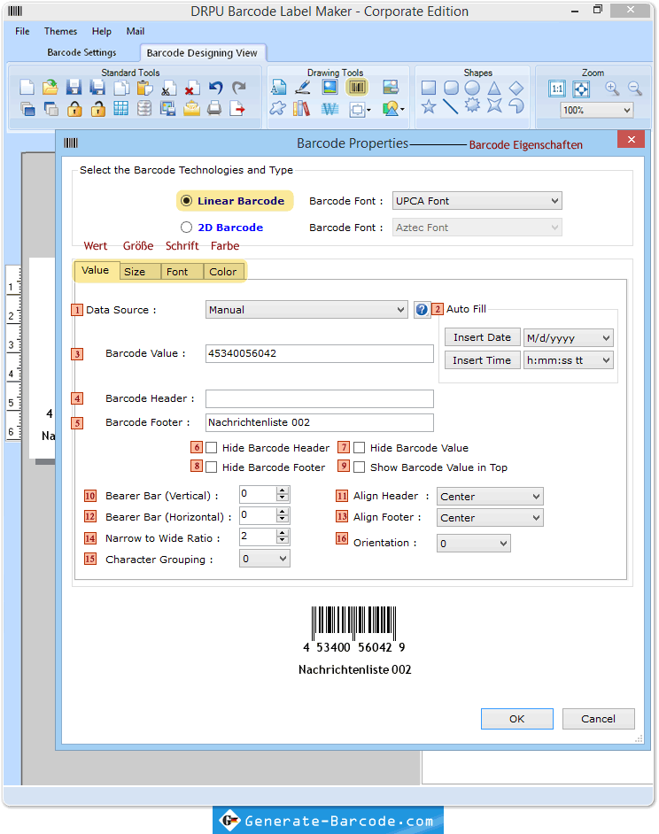 Design-Barcodes mit Barcode-Einstellungen