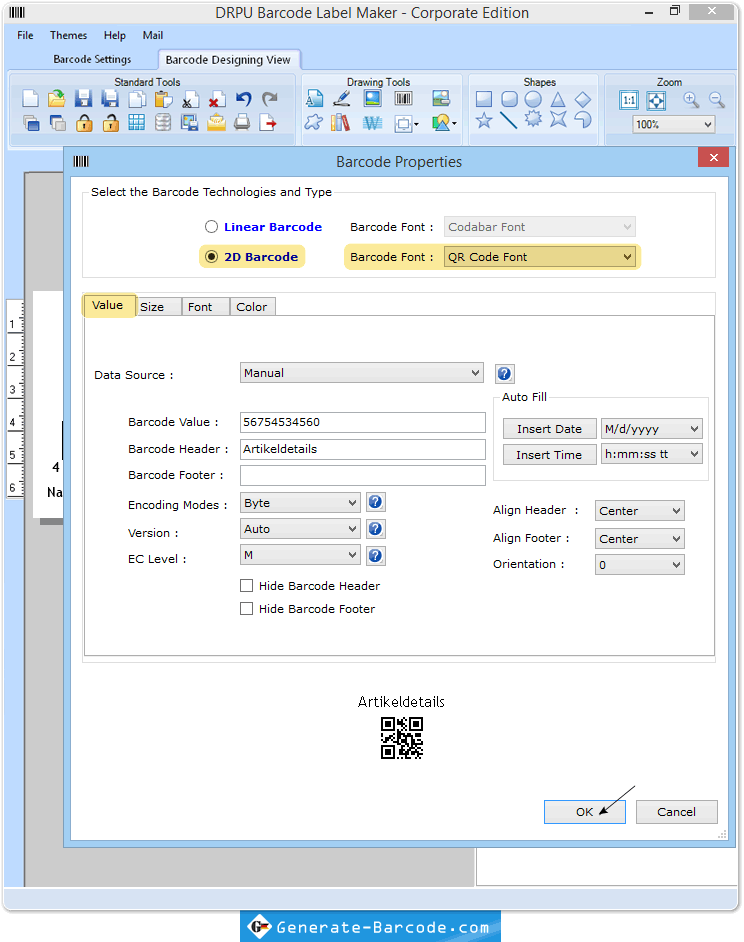 Save Log - Barcode-Einstellungen