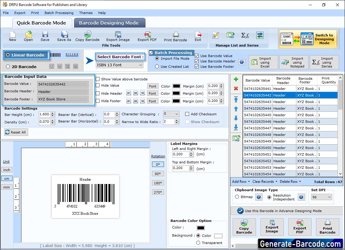 Publisher Bibliothek Barcode Maker Software