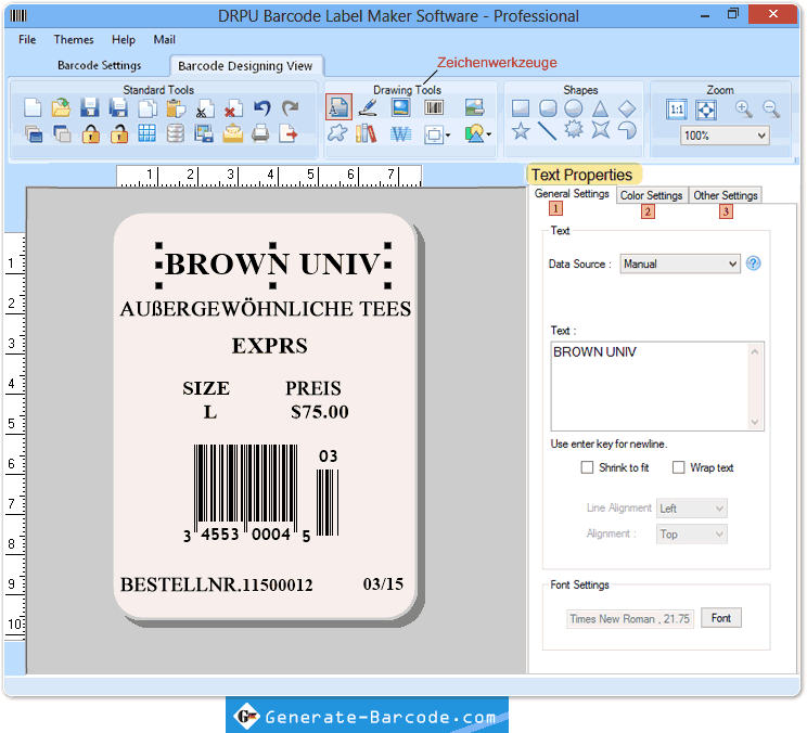 Professional Edition - Software zur Barcodeerstellung