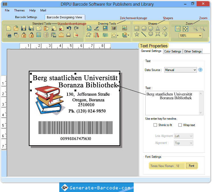 Publisher Bibliothek Barcode Maker Software