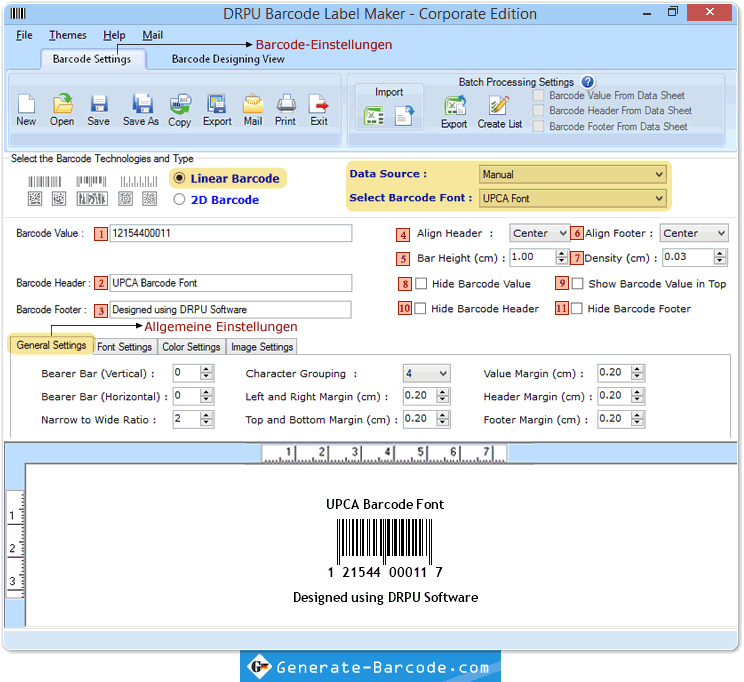 Barcode-Einstellungen - Barcode Software