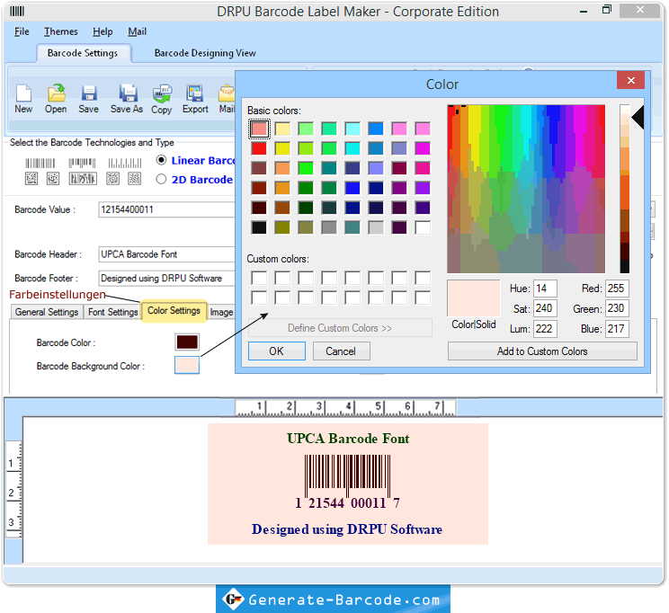 Corporate Edition - Barcode-Einstellungen