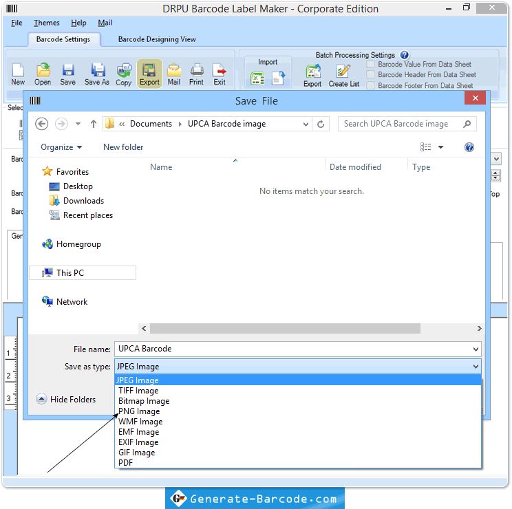 Export Barcode - Barcode-Einstellungen