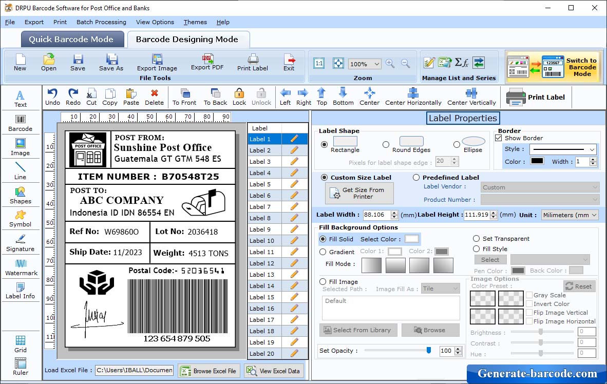 Software de códigos de barras para oficinas postales y bancos