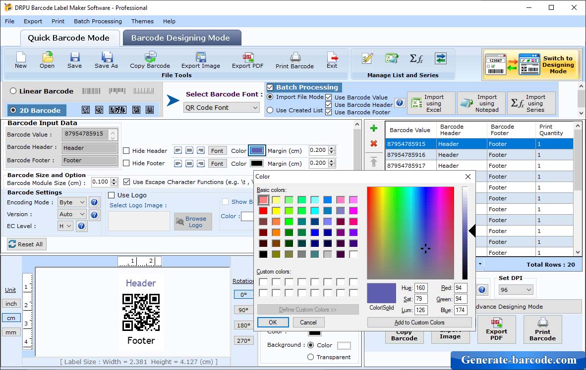 Software de código de barras profesional 