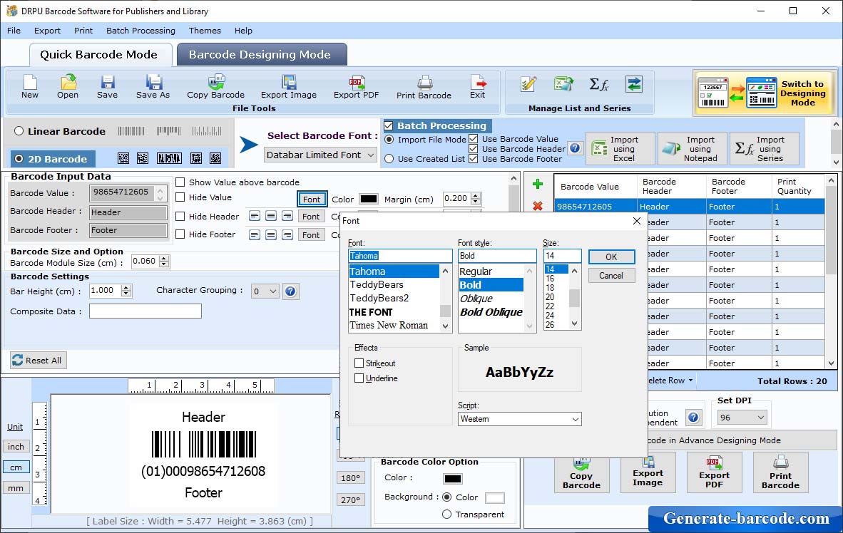 Software de códigos de barras de biblioteca de editores