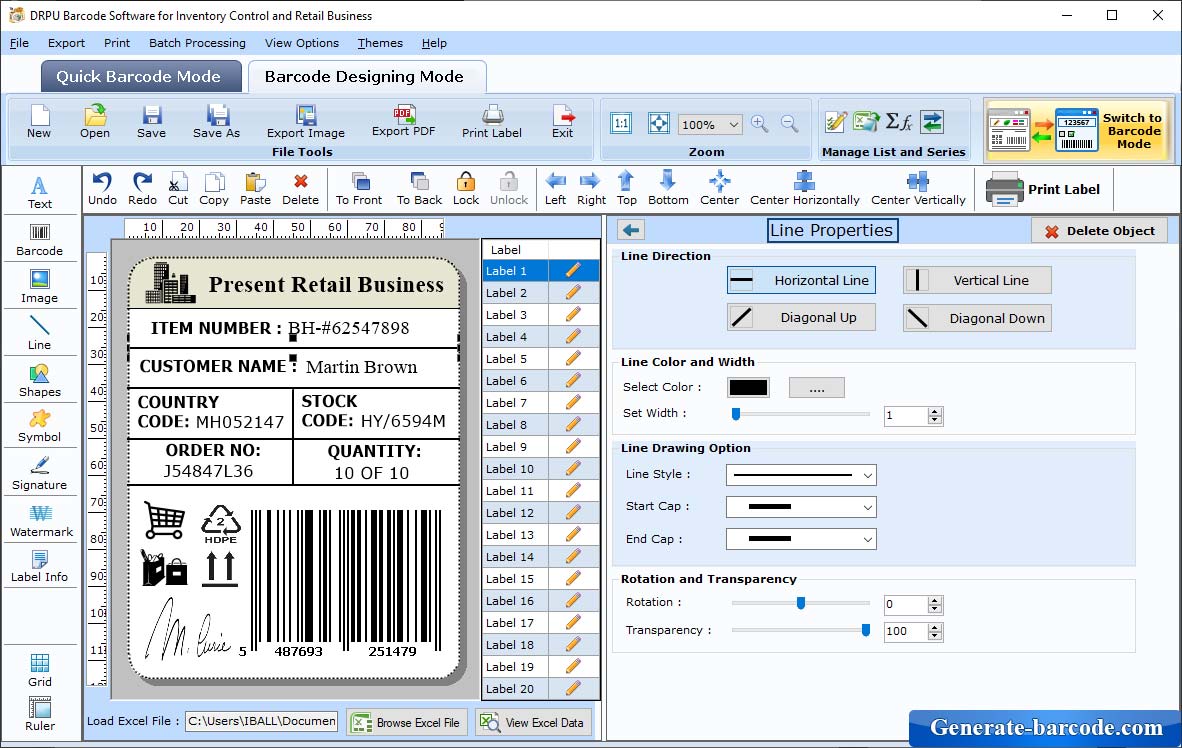 software de código de barras minorista