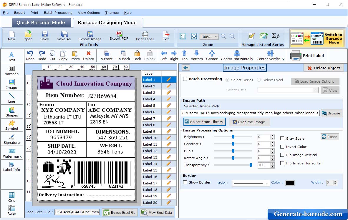   Software de código de barras estándar 