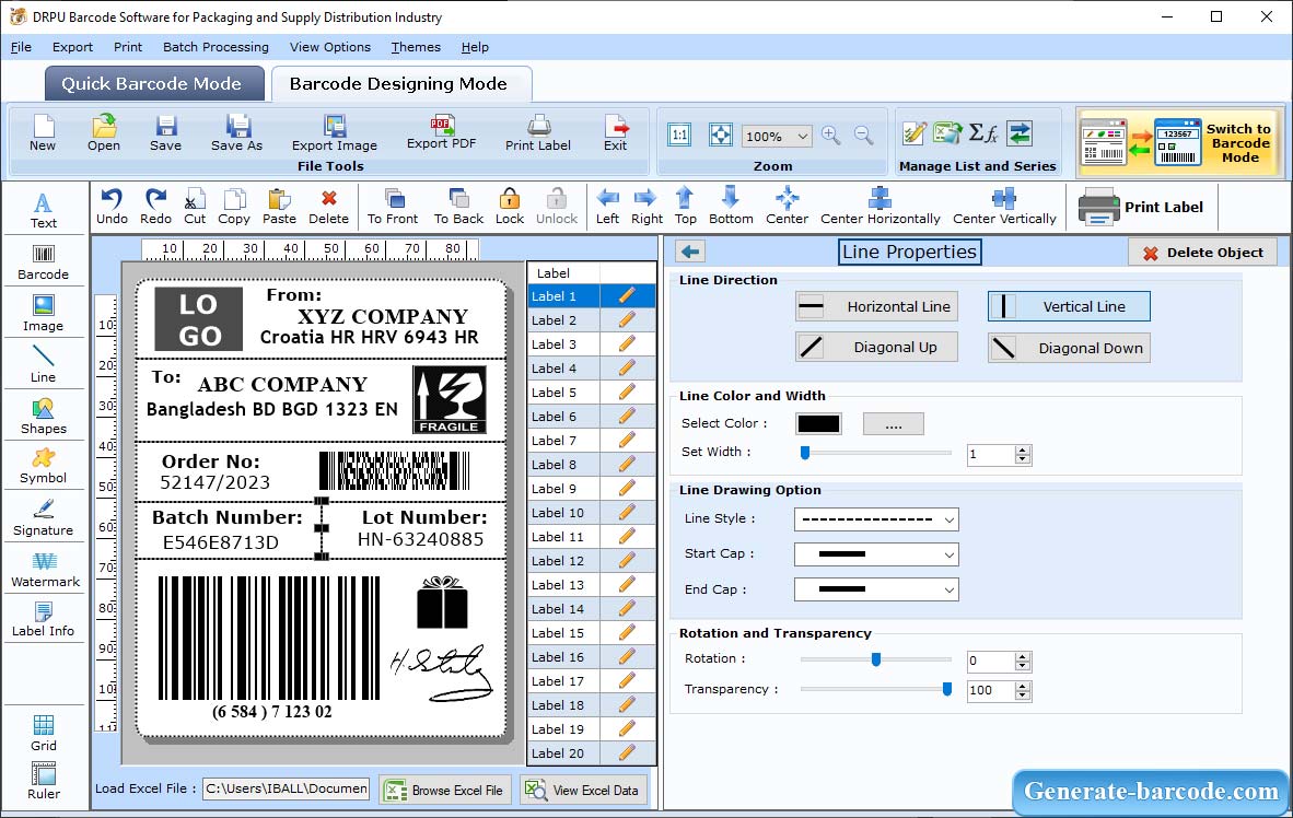 Logiciel de codes-barres pour la distribution d'emballages 