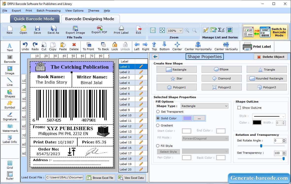 Logiciel de codes-barres pour bibliothèque d'éditeurs 