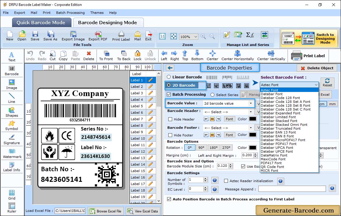 Aztec Barcode Properties - Value