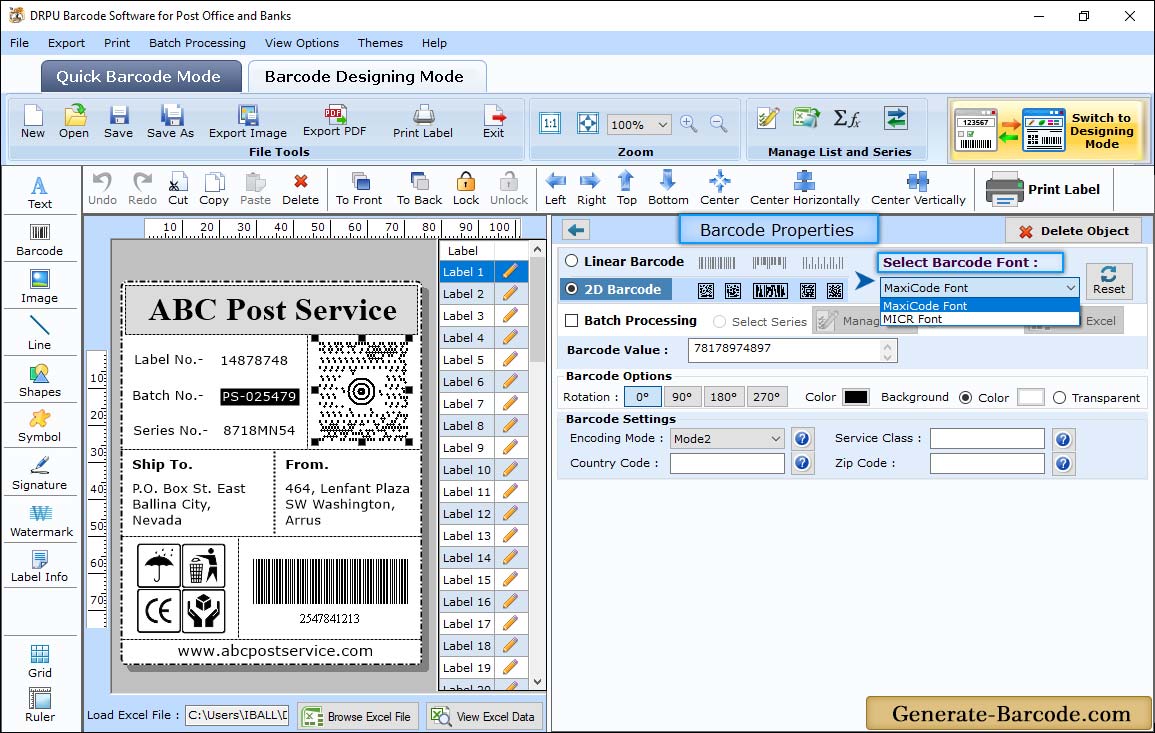 Post Office Bank Barcode properties