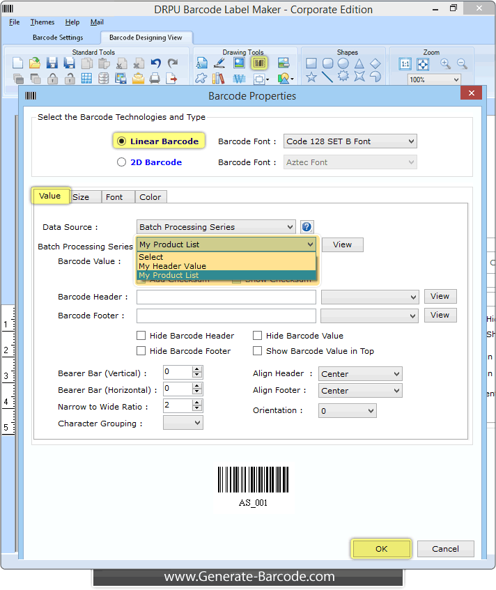 Barcode Properties - Data Source