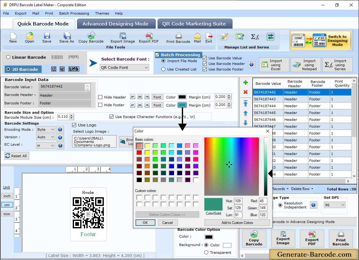 Barcode Color Setting Barcode Color Setting