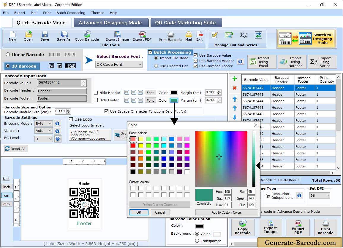 Barcode Color Setting