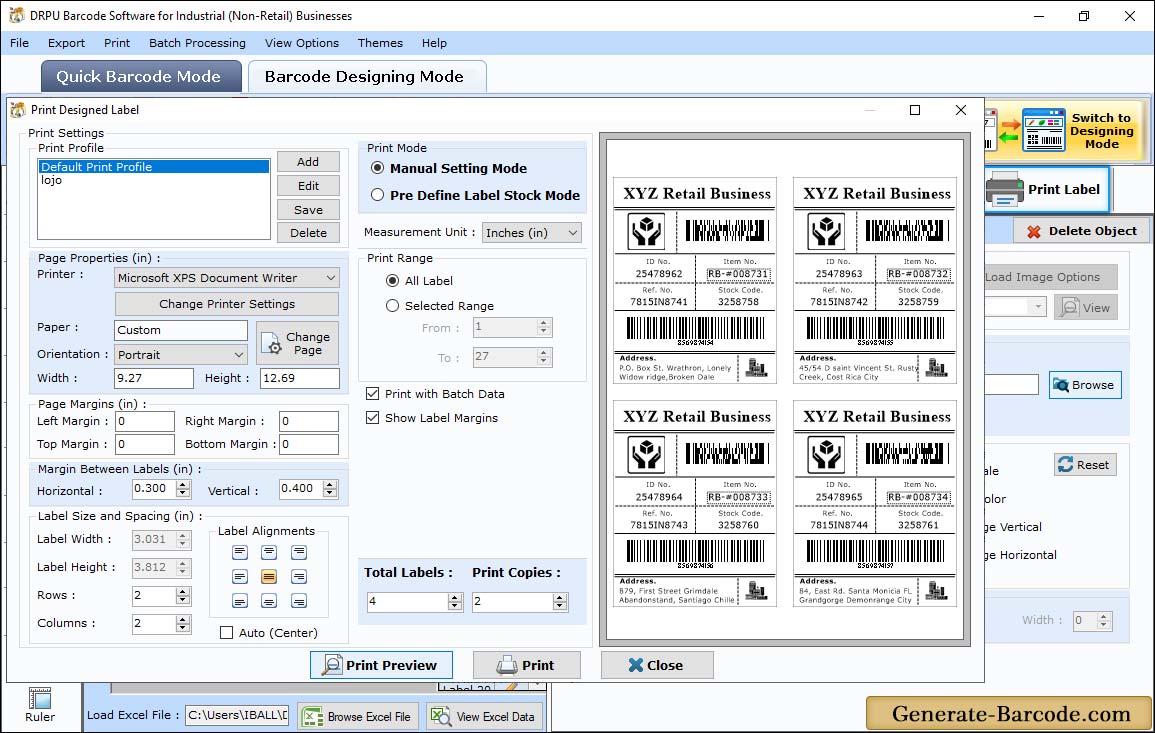 Industrial Warehousing Barcode Print Preview