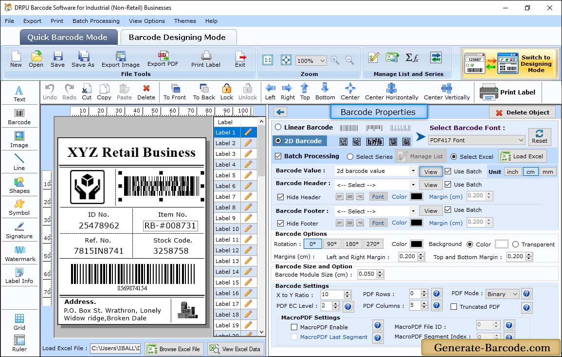 Industrial Warehousing Barcode Properties