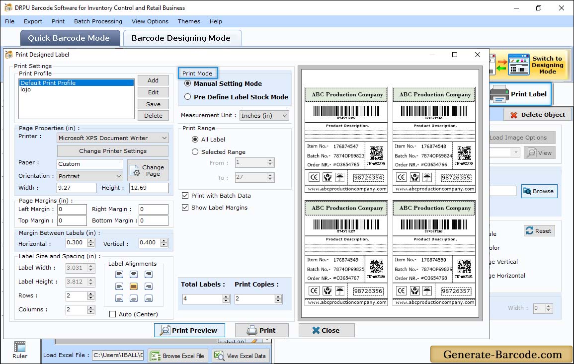 DRPU Inventory Control Barcode Print Settings