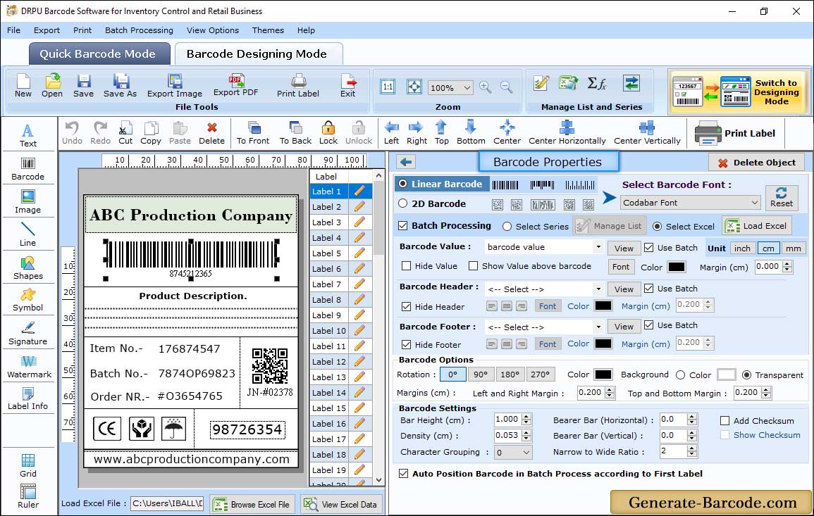 Inventory Control Barcode Properties
