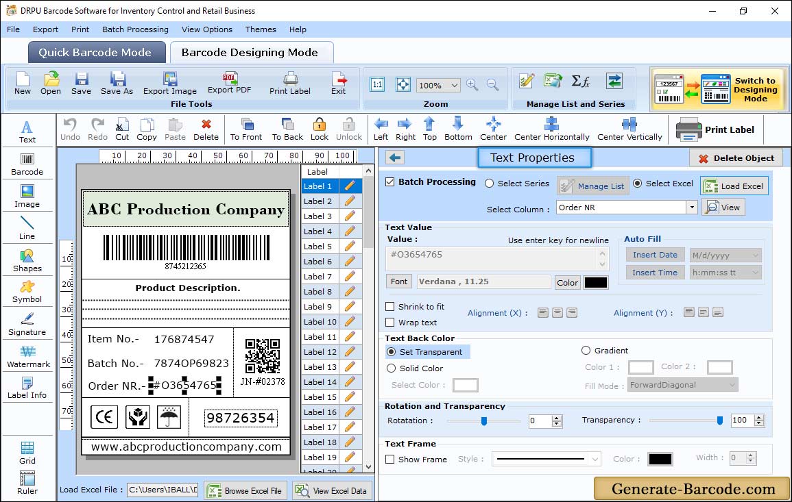 Inventory Control Retail Barcode Text Properties