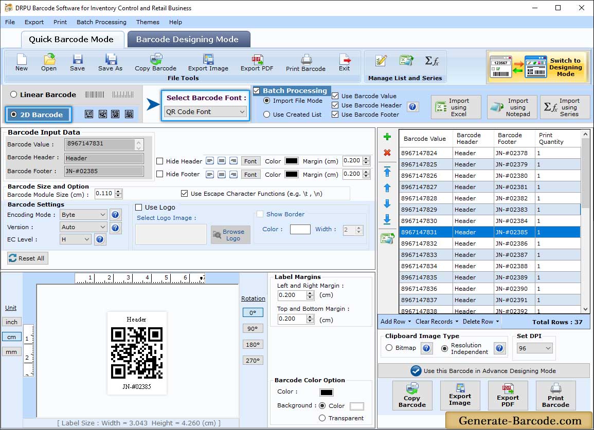 Inventory Control Retail 2D Barcode