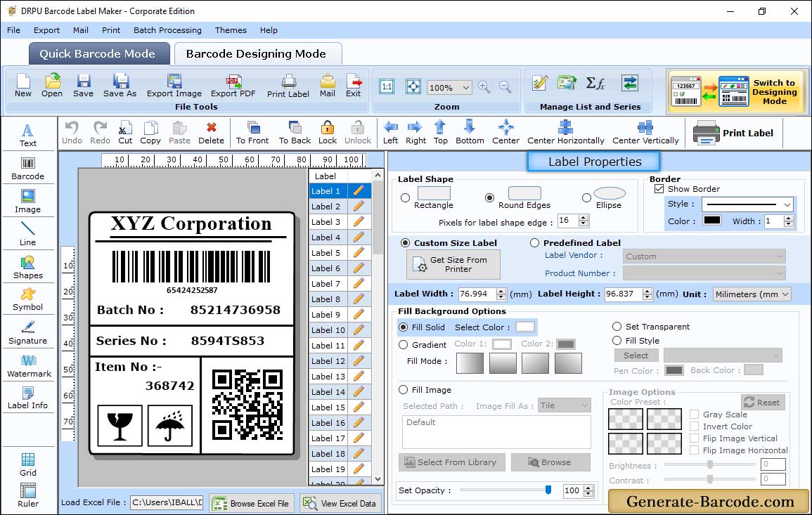 Barcode Designing View - Barcode Maker Software