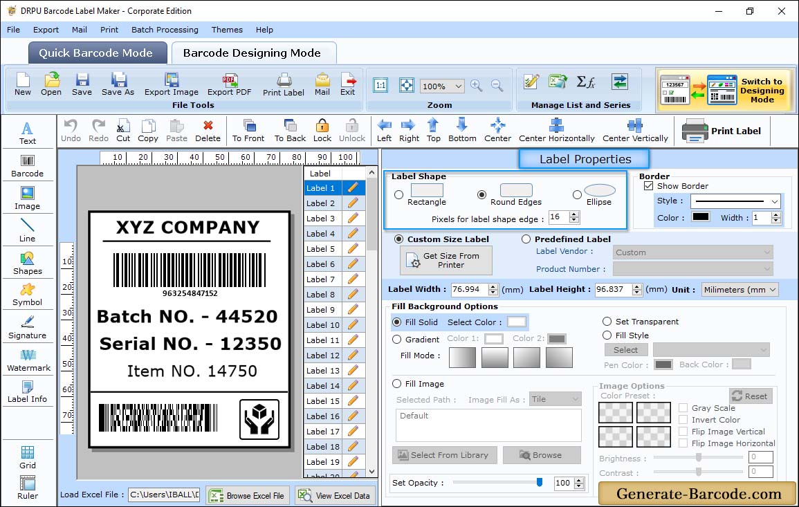 Generate Barcode label