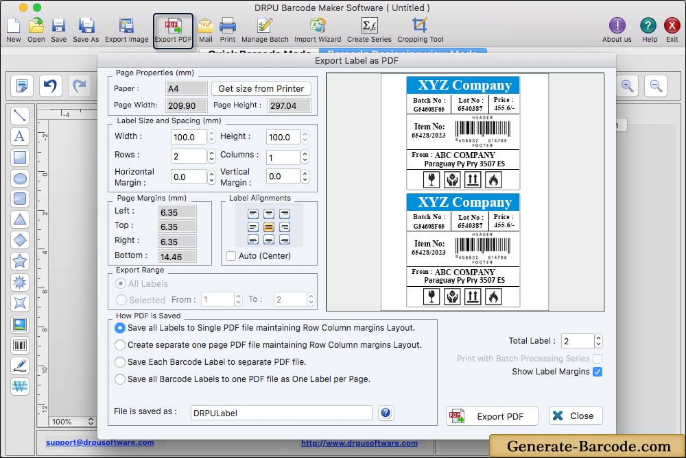 Export Label as PDF