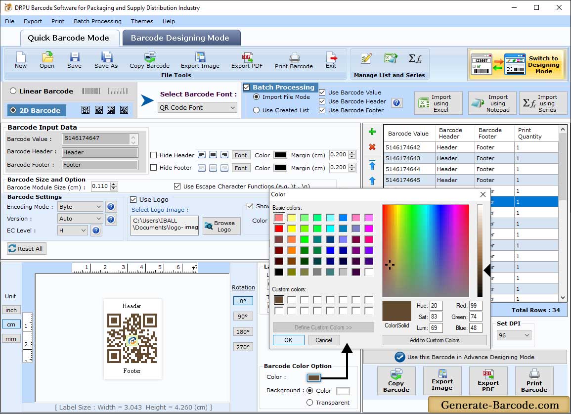 Packaging Distribution Barcode color