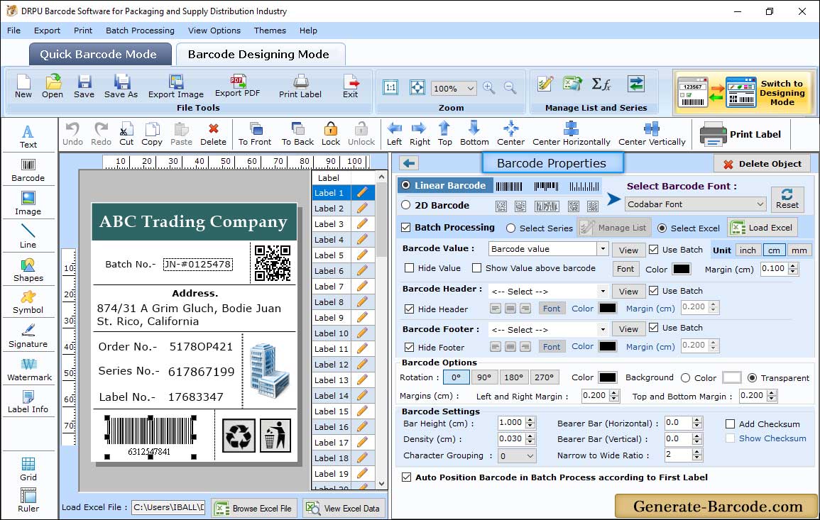 Packaging Barcode Properties