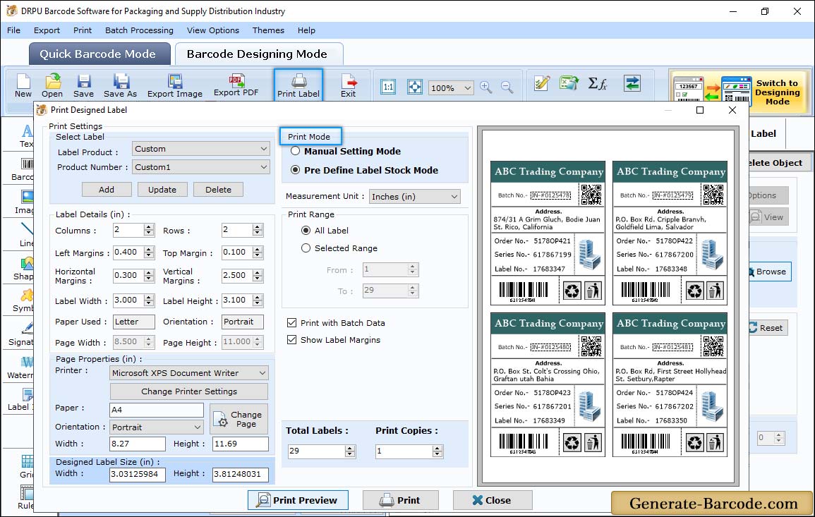 Barcode Packaging industry Print Properties